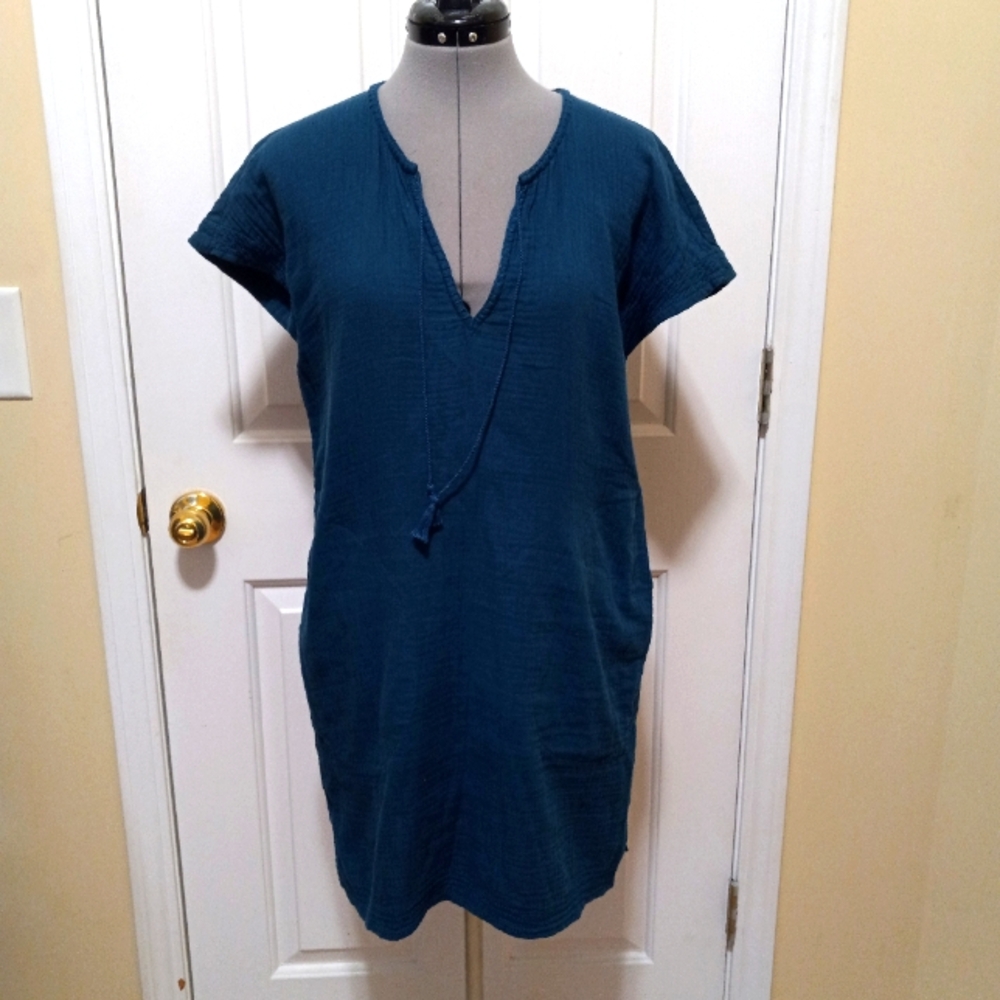 FAHERTY  Womens Navy Organic Cotton Side Pockets Casual Everyday Summer Dress S